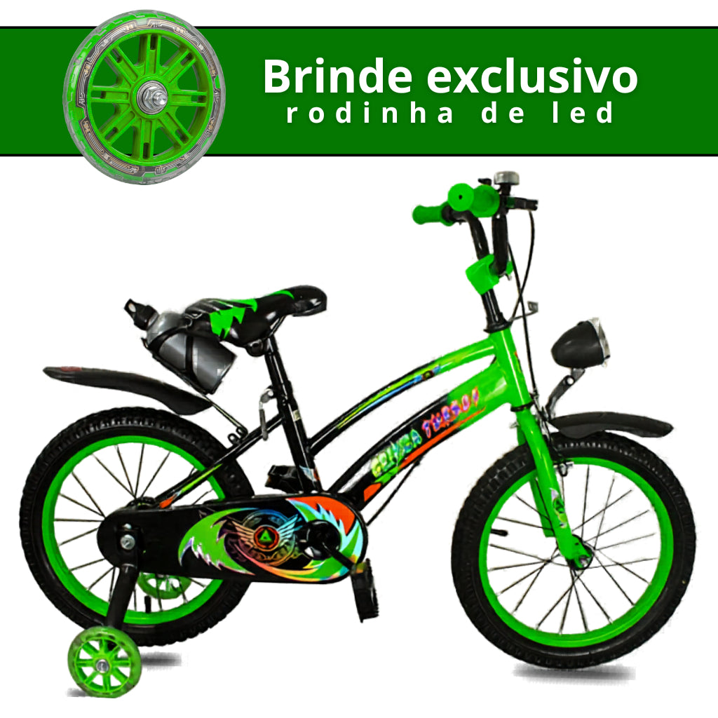 Bicicleta Infantil Aro 20 Old School Verde 9 a 12 Anos LED + Pneu Grosso + Farol